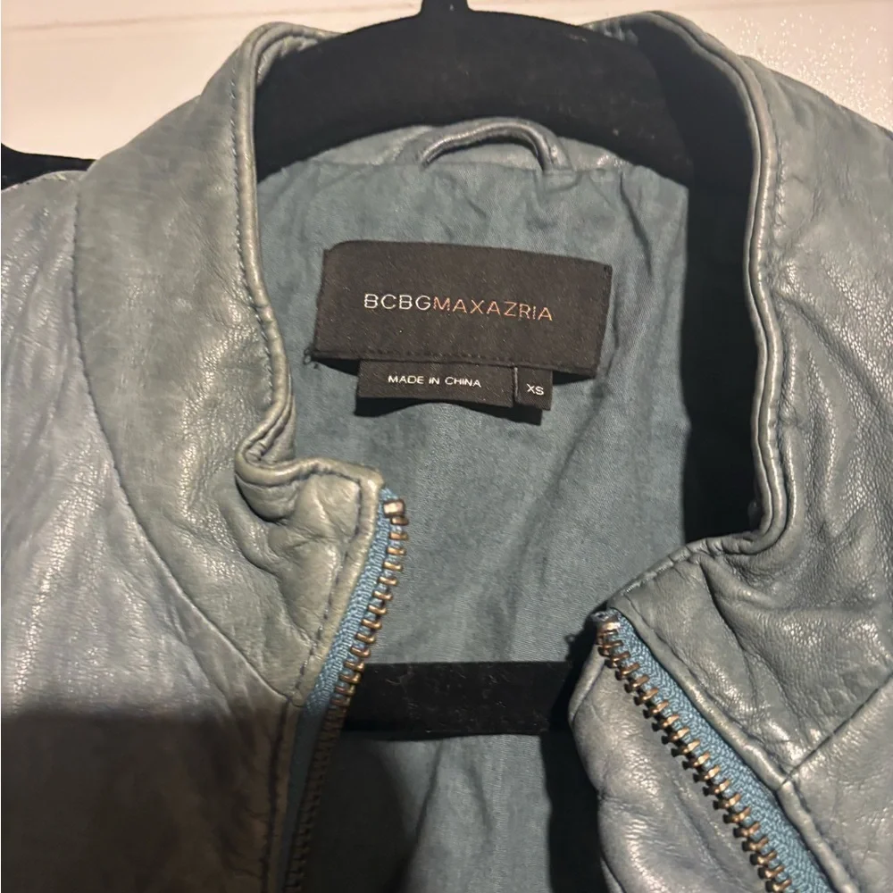 BCBGMaxAzria Teal Leather Jacket - Picture 3 of 4